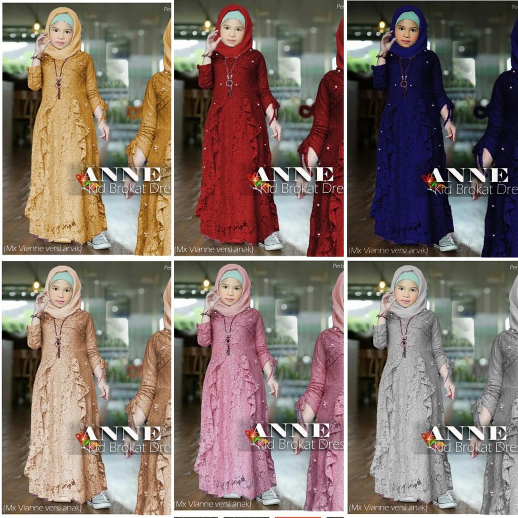 (ADA REALPICT) GAMIS ANNE ANAK VIANNE MAXI KIDS BRUKAT CORNELI TULANG TIMBUL GLITTER BAJU MUSLIM