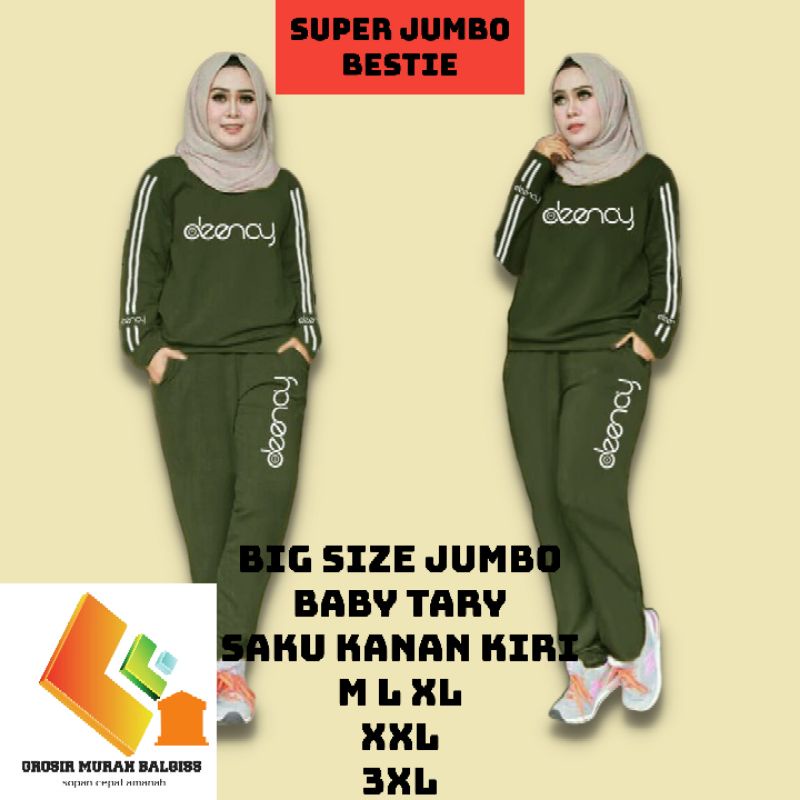 Baju Setelan Cewek Set Wanita Kaos Gym Running Olahraga Perempuan Size Jumbo XXXL, XXL Warna Hijau B