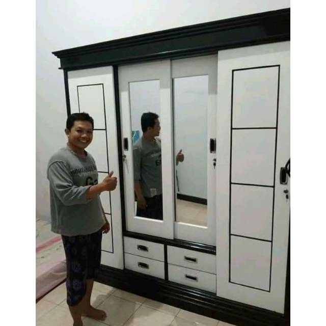 Lemari pakaian kayu jati 4 pintu sleding termurah terbaru terlaris