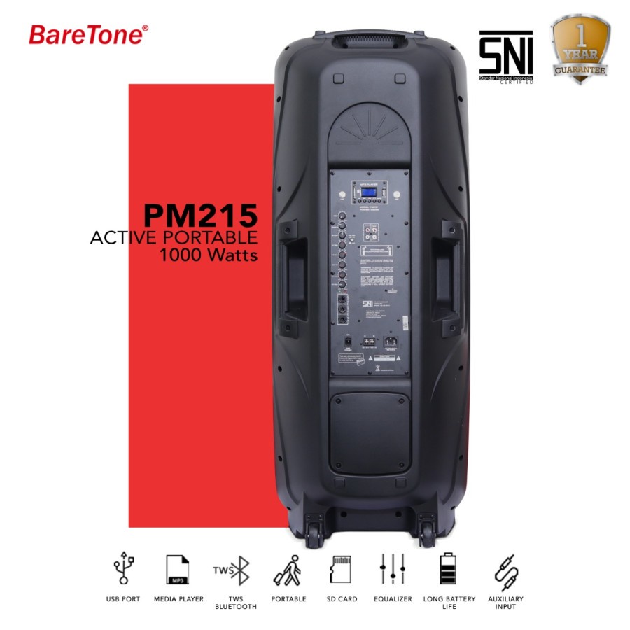 Speaker Portable Baretone PM215 aktiv 15 Inch karaoke bluetooth 1000 watt