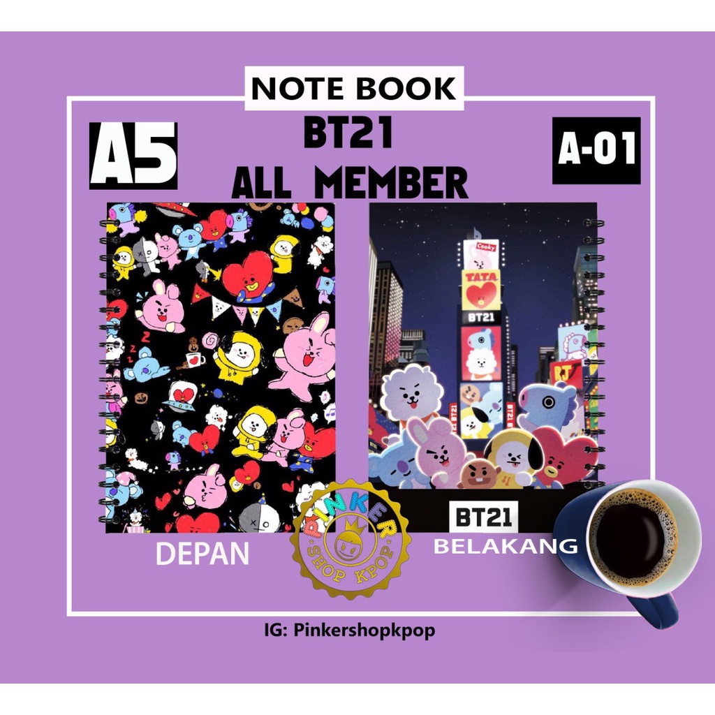 

NOTEBOOK catatan BT21 A5 ISI POLOS GRID GARIS DOT HVS100hlm