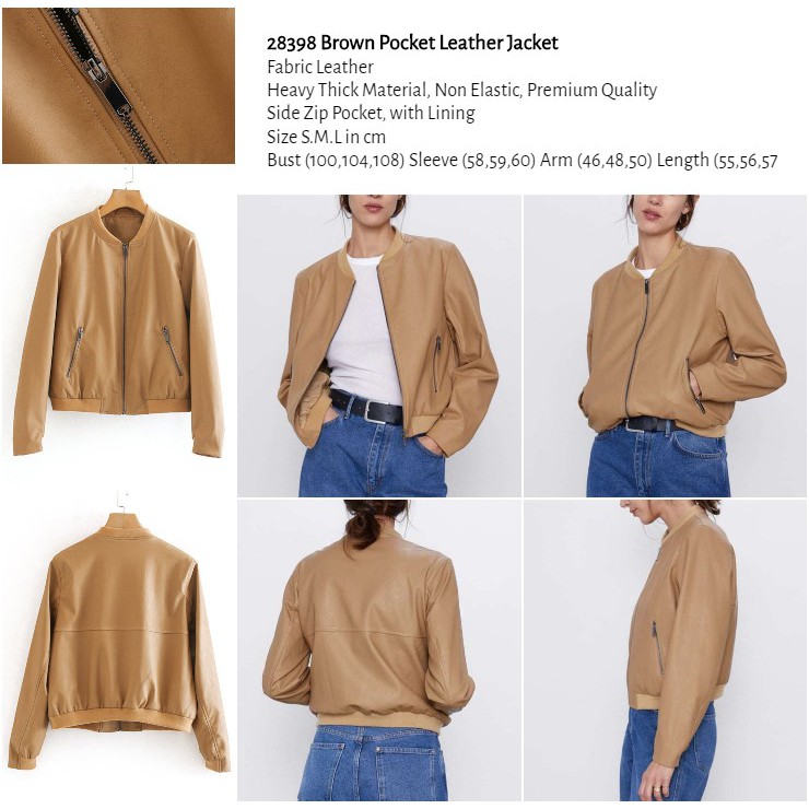 28398 Brown Pocket Leather Jacket