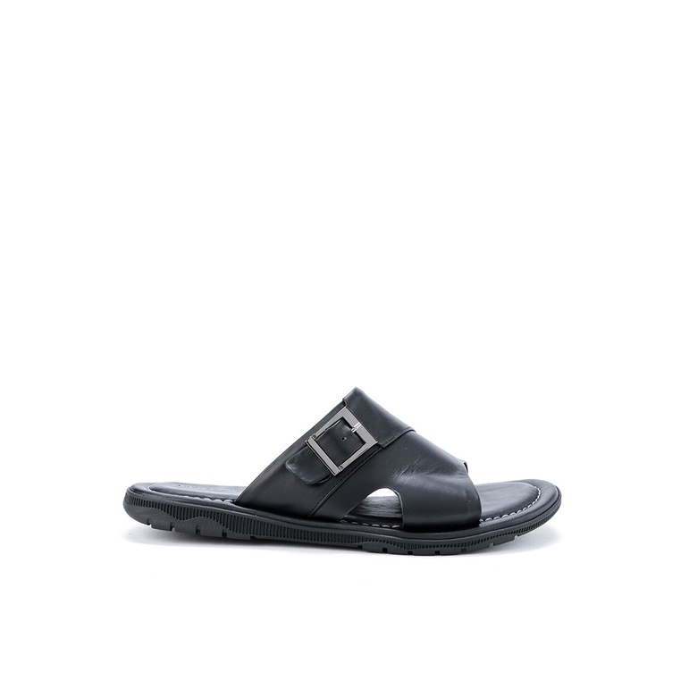 SANDAL SLIDE KULIT ANDRE VALENTINO PRIA ORIGINAL CASUAL HITAM AVM14