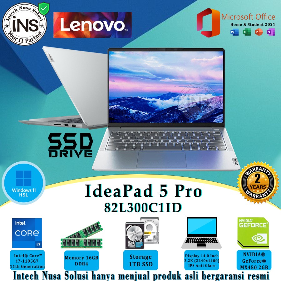Lenovo IdeaPad 5 Pro C1ID i7-1195G7 16GB 1TB SSD VGA 2GB WIN11HSL OHS 21 2YR