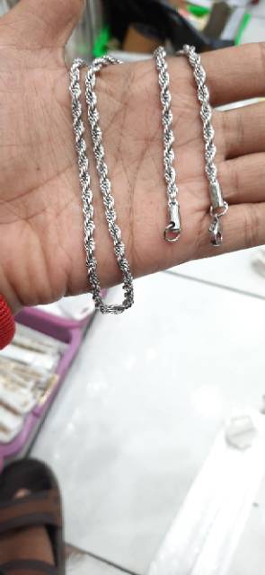 KALUNG TITANIUM MODEL TAMBANG SILVER BESAR 0.8 1.0 RANTAI DOMPET PERHIASAN PRIA WANITA