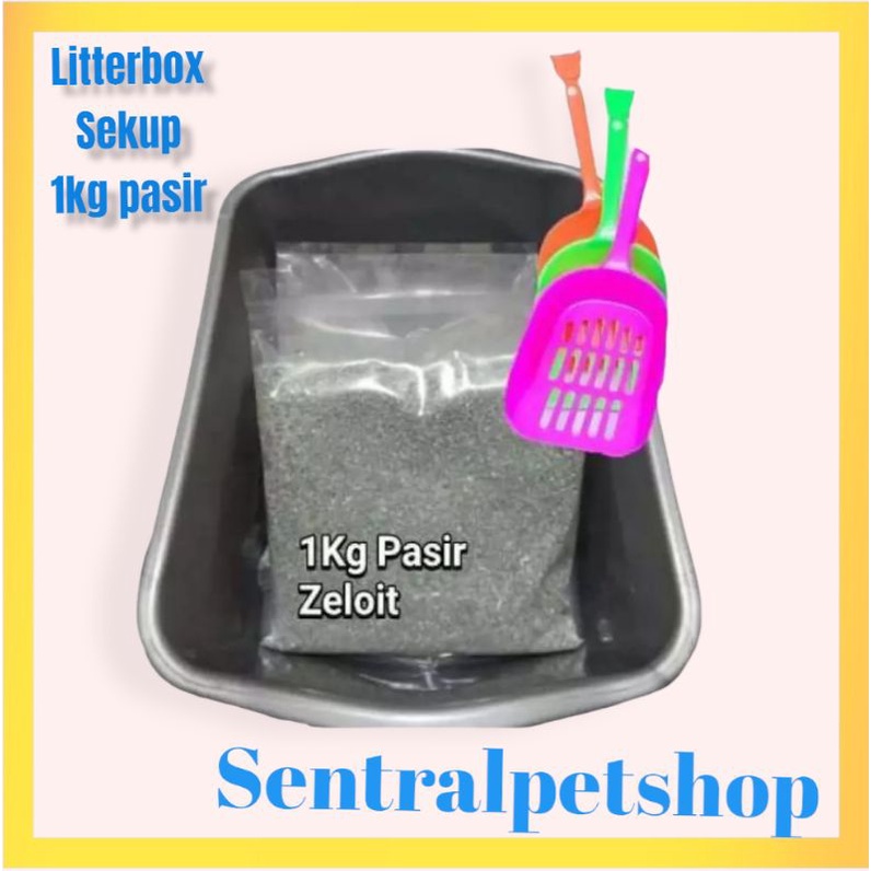 Bak Pasir Pup Kucing 1Set Cat Litter Box Toilet Bak + Sekop + 1Kg Pasir Murah Paket Hemat Bak kucing