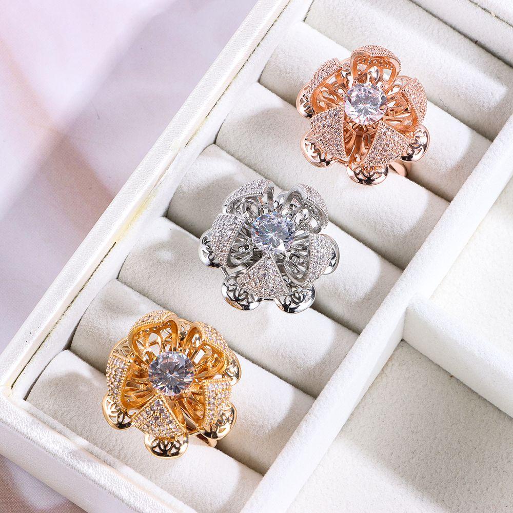 Lily Berongga Buka Tutup Bud Cincin Gaya Barat Stainless Steel Vintage Ring Zircon Spinning Ring