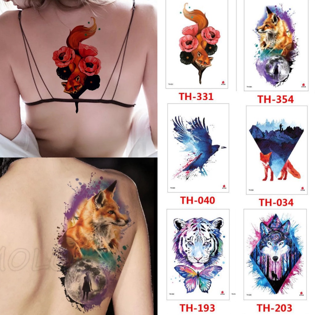 Grosir Stiker Tato / Tato Temporer 21x15cm Motif Aesthetic Tatto Temporary Tato Halal Tato air Berbagai motif tupai bunga serigala burung  macan kupukupu