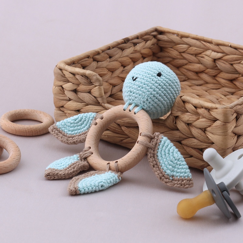 Mary Mainan Rattle Teether Kayu Bentuk Boneka Rajut Crochet Hewan Untuk Bayi DIY