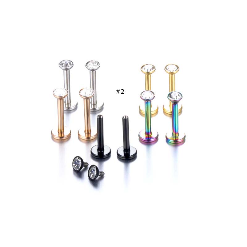 1 Pc Anting Tindik Bibir Model Flat Top Helix Tragus Bahan Stainless Steel 16Gauge Dengan Zircon