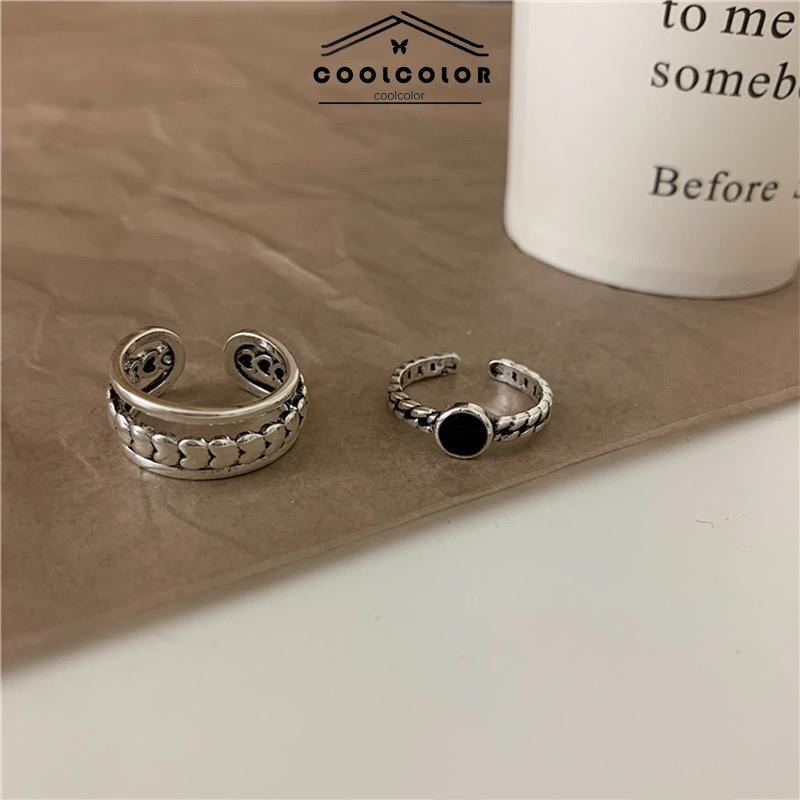 COD❤️ 1 pasang/Set Cincin Model Terbuka Dapat Disesuaikan Korea Retro Hip-Hop Untuk Wanita