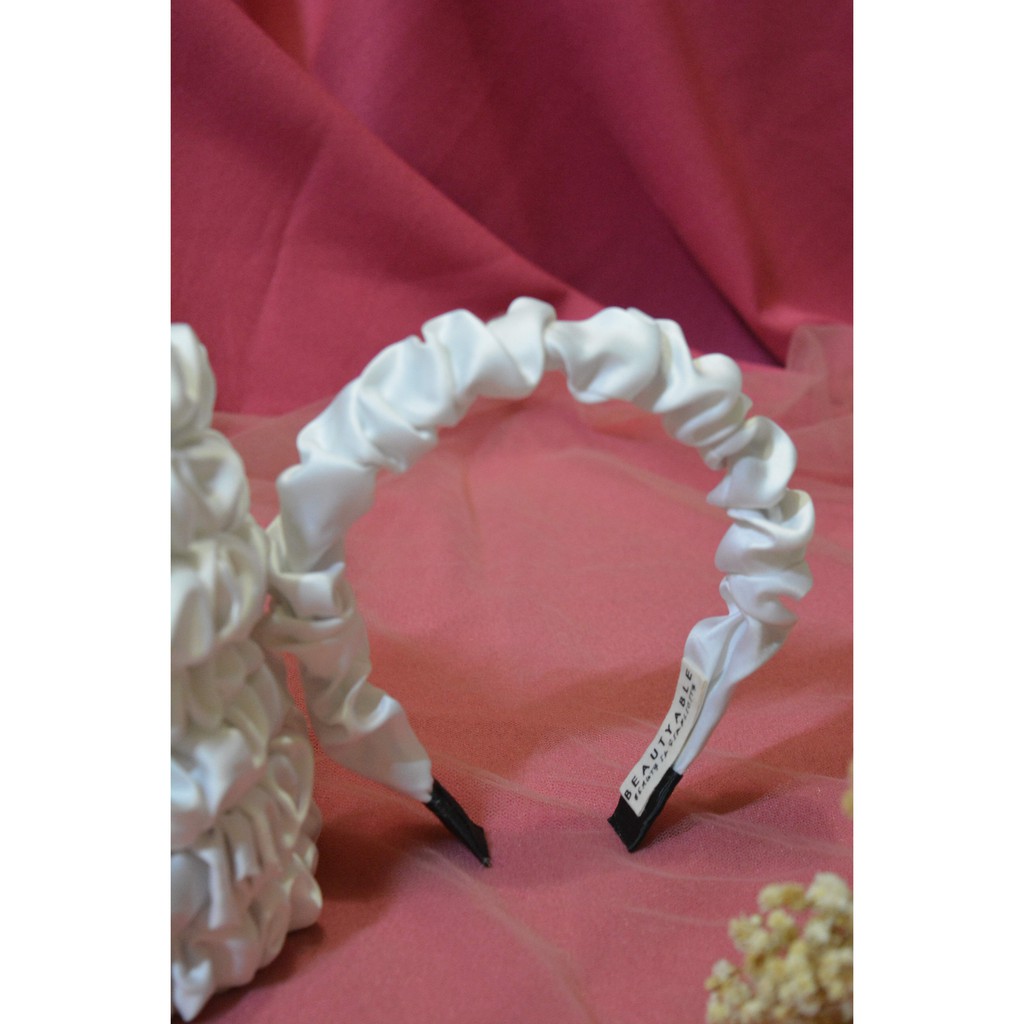 Lokal Bando Srunchie White model korea kain satin kualitas PREMIUM / Bando cantik / Bando murah / Ba