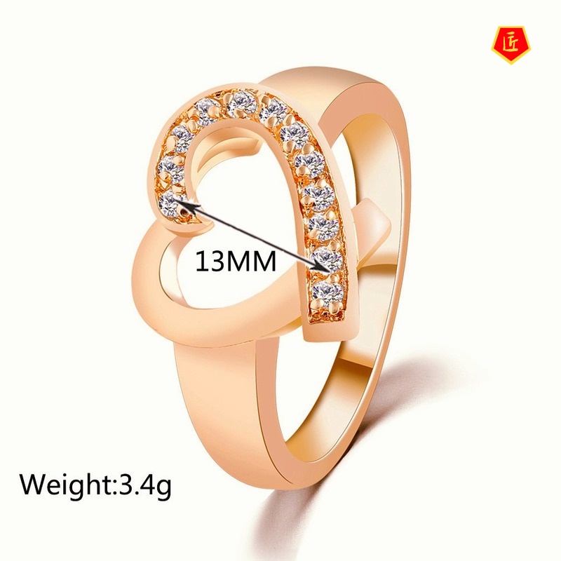 [Ready Stock]High-End Rhinestone-Encrusted Hollow Heart-Shaped Ring