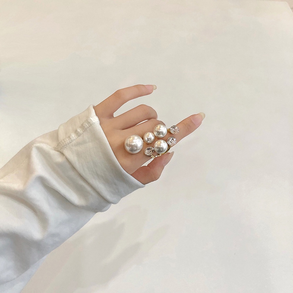 Needway  Charm Open Rings Elegant Shiny Crystal Multi Pearl Rings for Women Wedding Korean Rhinestone Retro Lady Irregular Finger Rings/Multicolor