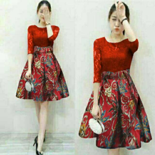 Dress Wanita Mercy Batik Merah/Putih