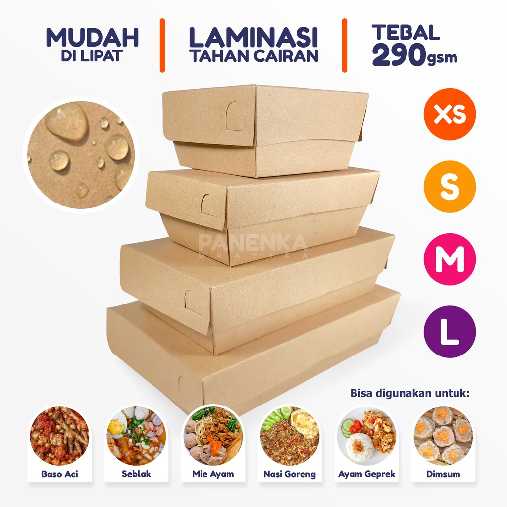 Lunch Box Paper Kraft Coklat Laminasi Ukuran s/m/l Tebal 290gsm