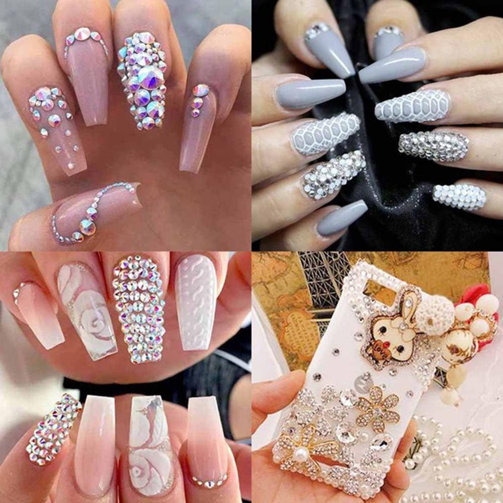 MXBEAUTY Nail Art Decoration 12 Grid/set Multi Size Flatback Rhinestones DIY AB Color Clear Crystal Manicure