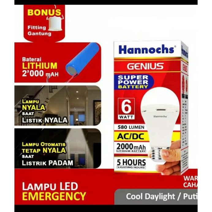 lampu LED hannoch emergency genius 6 watt