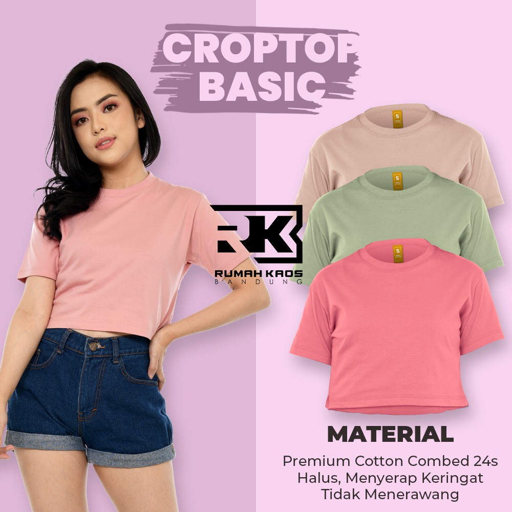 (TEBAL) KAOS CROP TOP POLOS COTTON COMBED 24S BAJU WANITA BASIC TSHIRTS