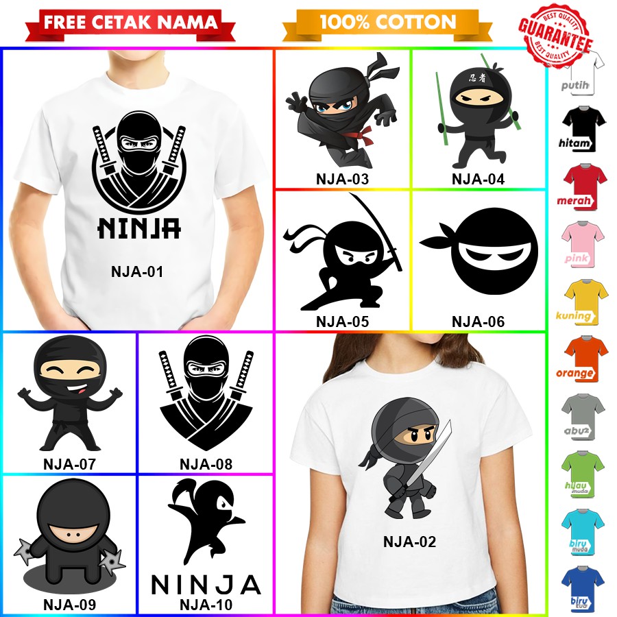 [FREE NAMA!!] Baju Kaos ANAK DAN DEWASA NINJA BANYAK MOTIF