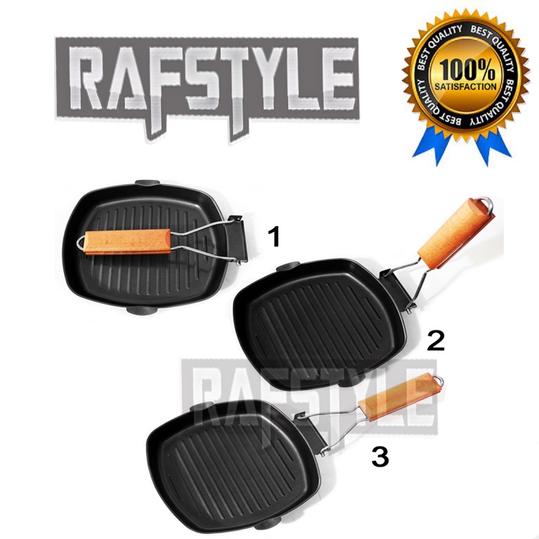 Panci Wajan Panggang Kotak Lipat Teflon BBQ Bakaran Anti Lengket Sosis Ikan Telur Square Grill Pan G