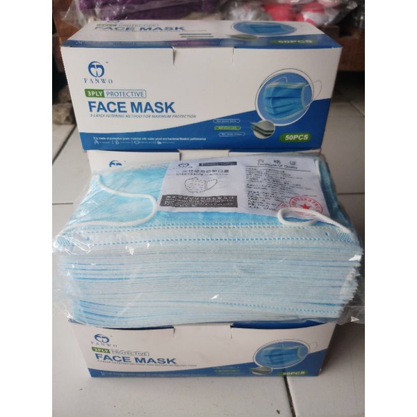 MASKER EARLOOP 3 PLY WARNA BIRU 1 BOX ISI 50 PCS