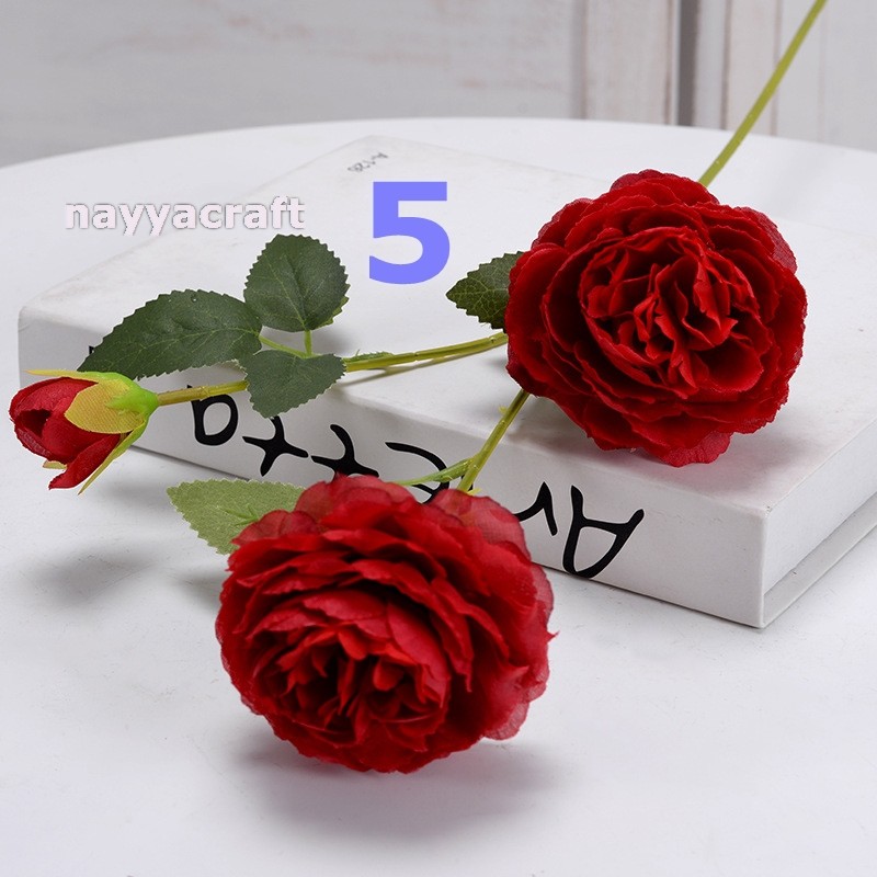 bunga peony artificial tangkai 3 cabang flower bunga artifisial Kepala bunga peony artifisial besar-5