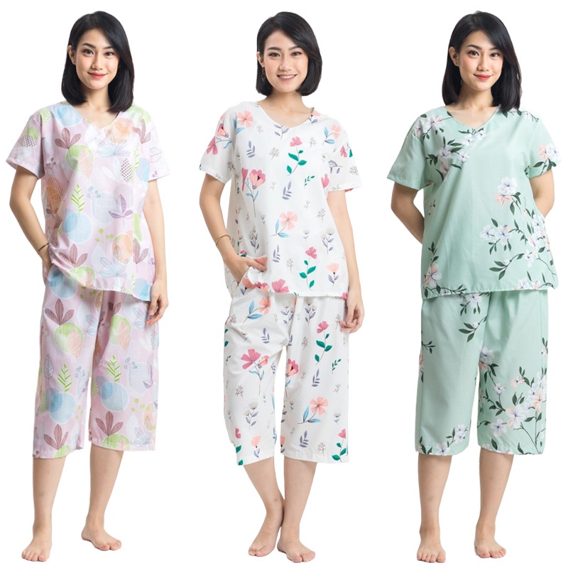 PDK MV Baju Tidur Wanita Piyama Dewasa Setelan Celana 7/8 78 Bahan Katun Rayon One Set Sleepwear Pre