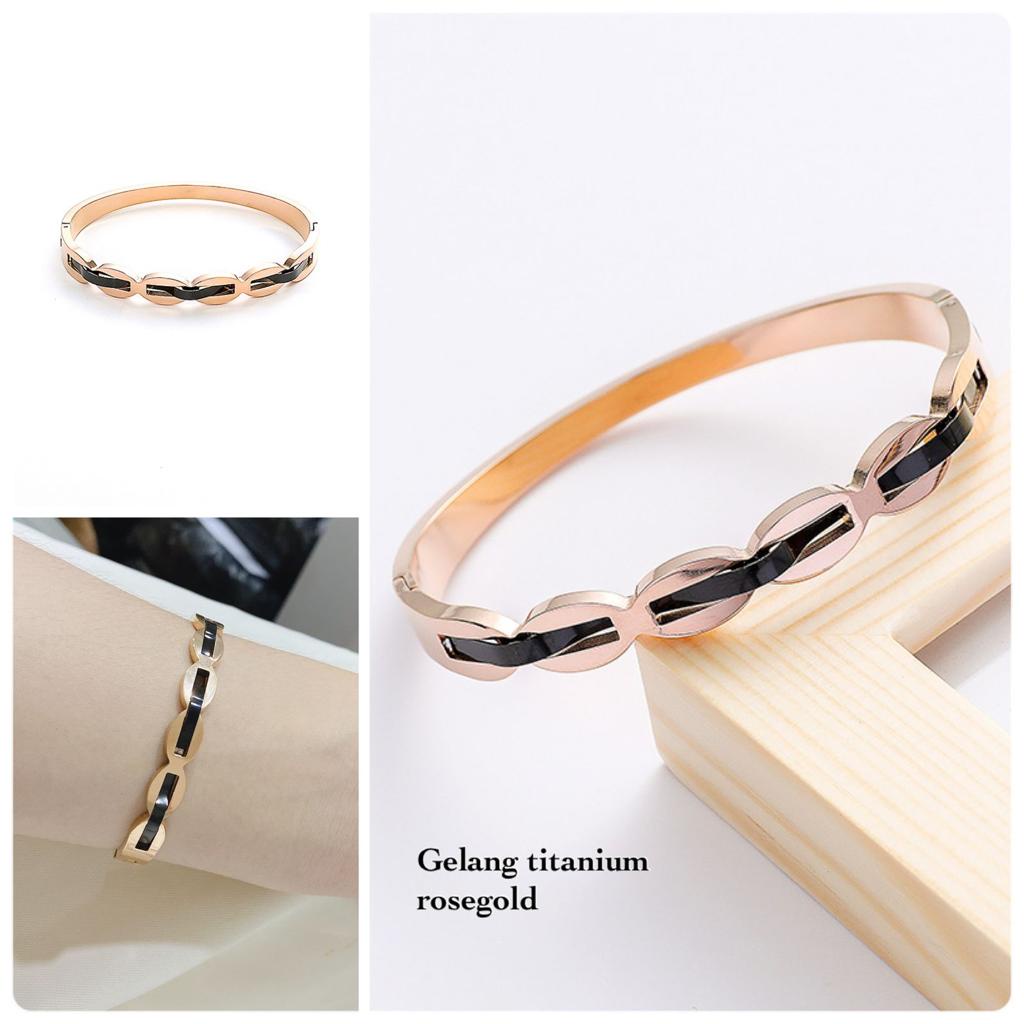 COD! gelang tangan bangle titanium variasi kepang hitam anti karat import