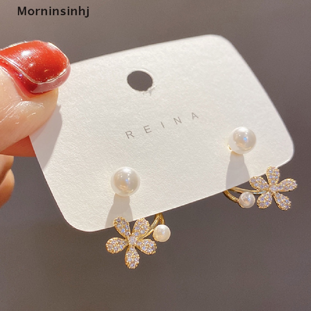 Mornin Anting Tusuk Bunga Mutiara Imitasi Mewah Gaya Korea/Fashion Wanita Perhiasan Elegan Ornamen Pernikahan id