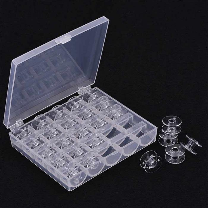 50 Pcs Tools Bobbins Sewing Machine Replacement Transparent Plastic For Home Sewing Transparent Plastic Empty Spool with Storage Case Accessories