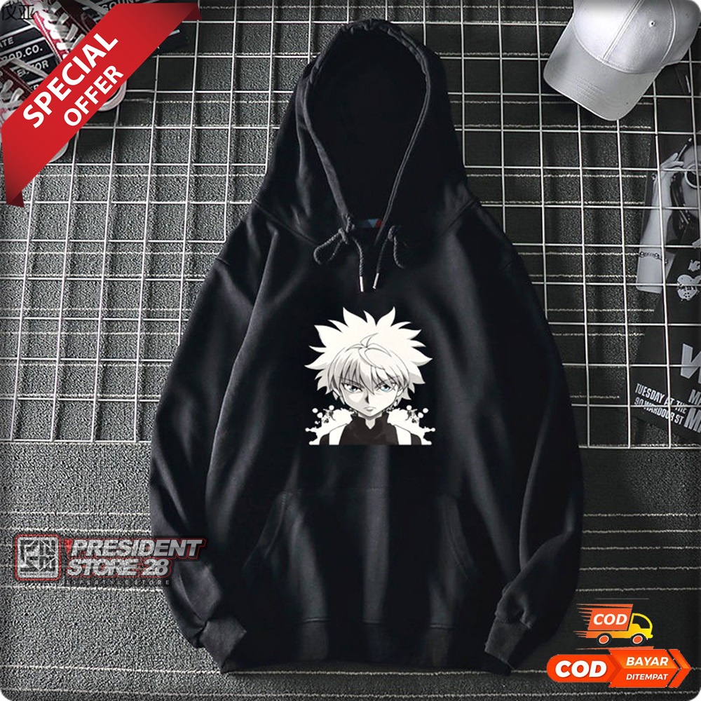 Sweater hoodie pria HUNTER X HUNTER distro pria bahan fleece / hoodie anime killua hunter x hunter ready M L XL XXL / Hoodie Bahan Tebal / Hoodie anime