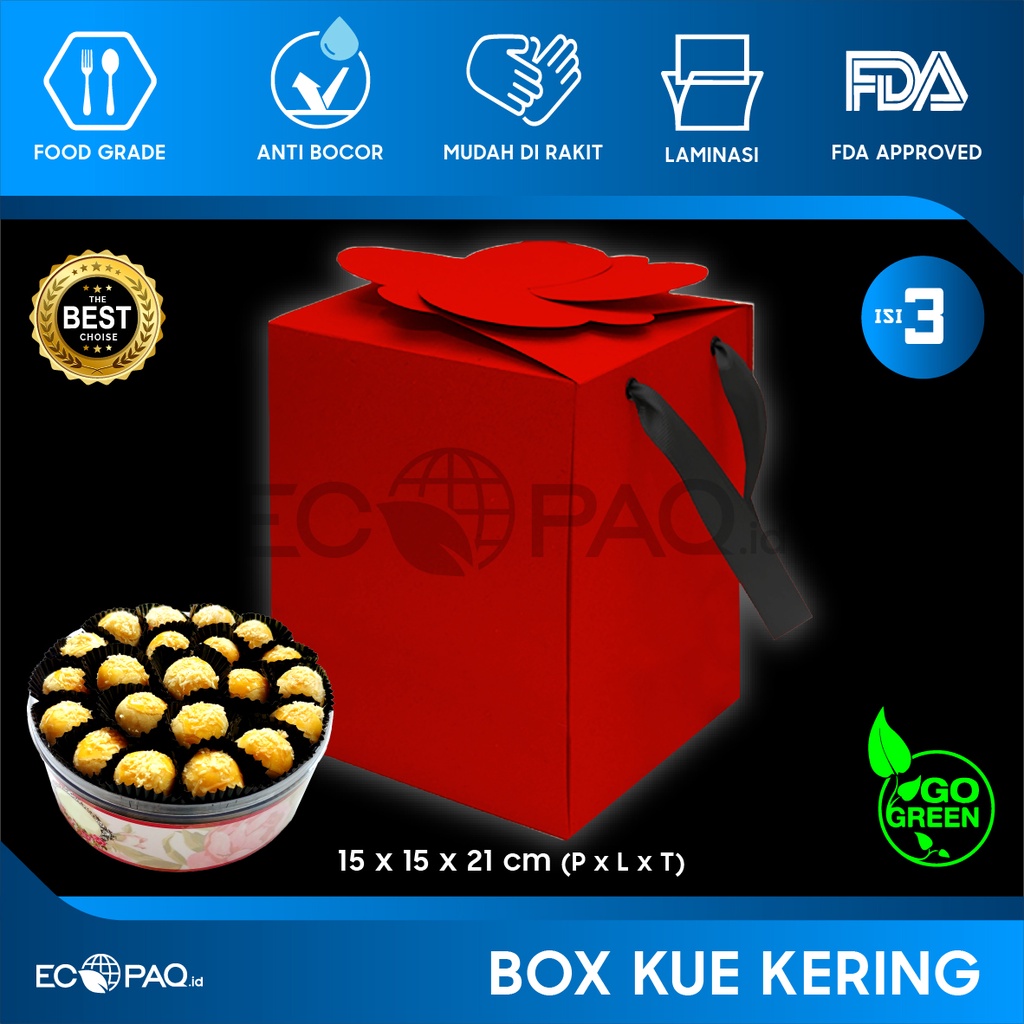 Box Kue Kering - Kotak isi 3 Toples 500 gram - KEMBANG - MERAH (3 pcs)