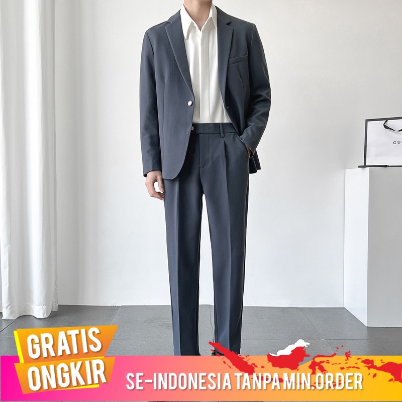 Jas Pria Pria Suit Set Ringan Dewasa Suit Micro  Temperamen Suit Two-Piece Suit Hist