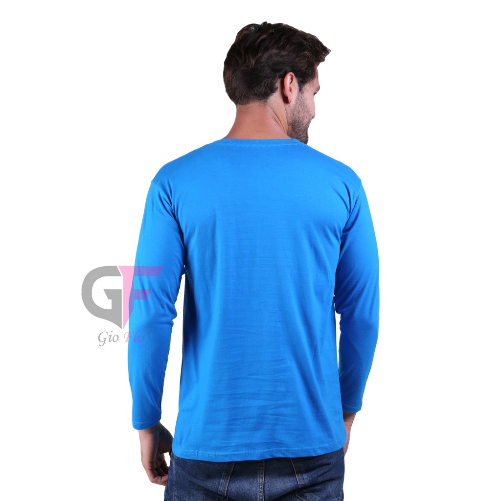 GIOFLO Kaos Oblong Distro Pria Keren Smart Lengan Panjang Biru Turkis / PLS 183