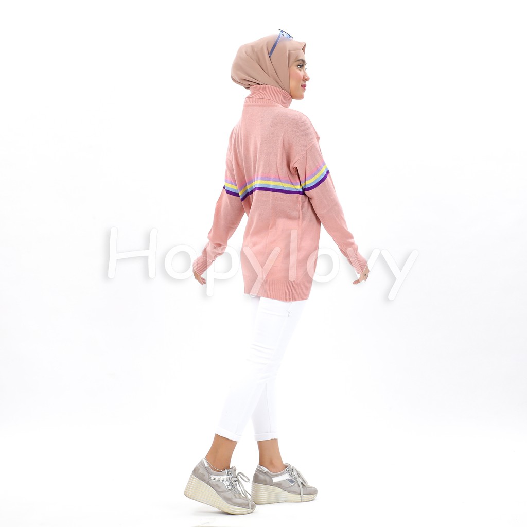 Sweater Wanita Rajut Turtleneck Rainbow Meilina HOPYLOVY SALE | Sweater Rajut| Outer Rajut