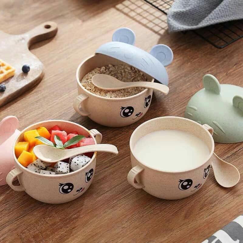 Mangkok Kartun Mangkok Makan Bayi Wheat Straw Mangkuk Makan Sendok Mangkok Set Sendok Makan Anak Kar