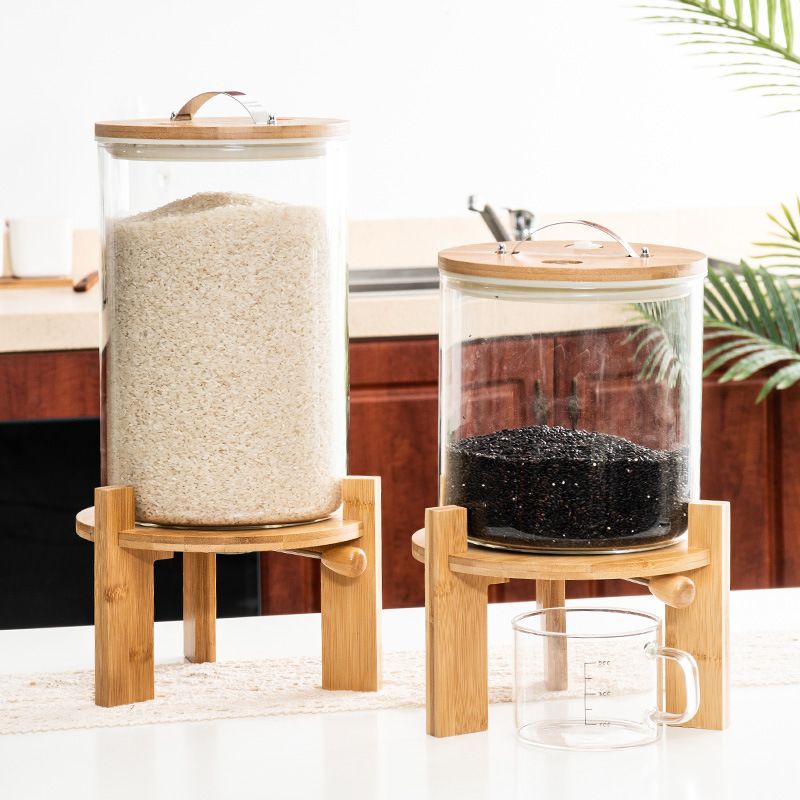 Tempat Beras kaca Dispenser Kayu / Wooden Rice Dispencer 5 Liter 7.5 Liter / Tempat Beras Kayu / Dis