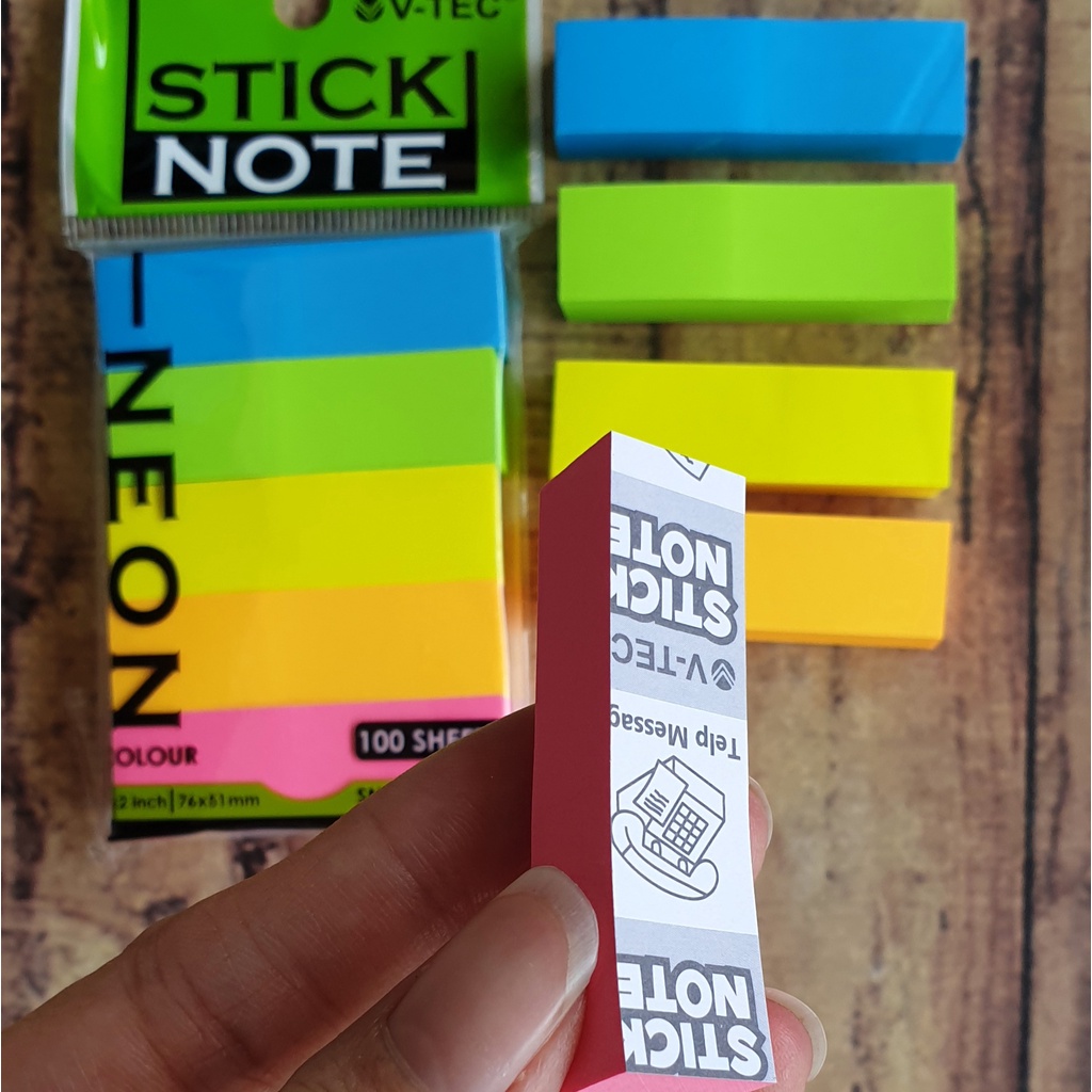 Sticky Note Neon Colour Vtec SN 57651/5MC - Stick Note Vtec 3x2inch - Book Marked - Kertas Tempelan - Kertas Memo