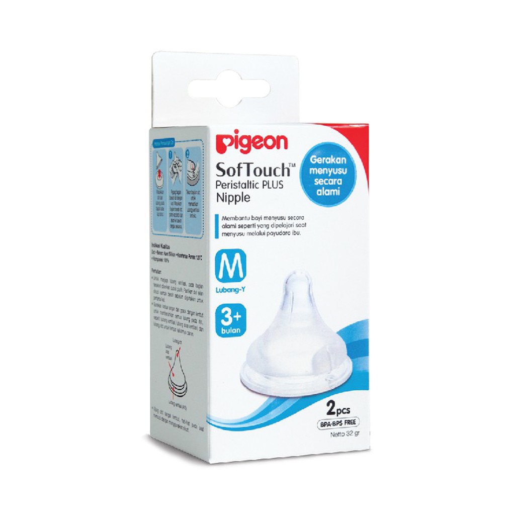 Pigeon SofTouch Peristaltic Nipple Dot Wide Neck 2 Pcs Size M 3+ Bulan