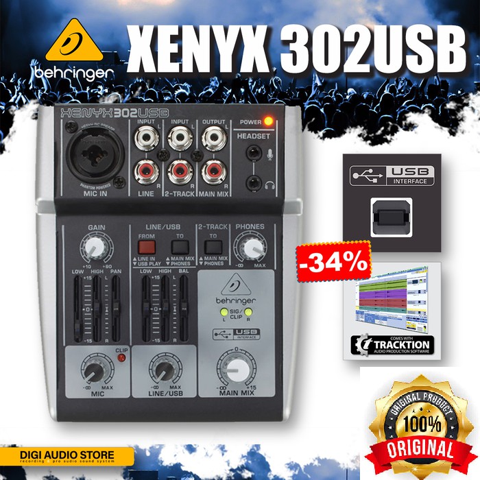Mixer BEHRINGER XENYX 302 USB dengan USB / Audio Interface