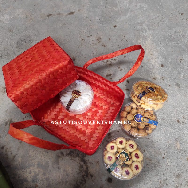 [ NEW MUBARAK SERIES ] BESEK JINJING WARNA 30X30 CM / besek kue kering/ besek nastar / hampers