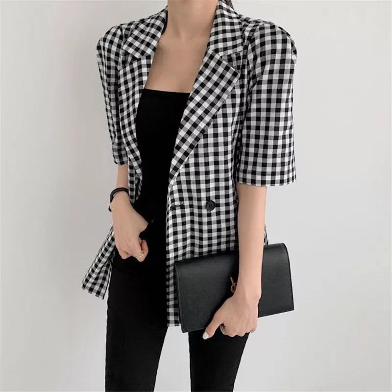 [blazer kotak lady VL] blazer wanita katun kotak hitam putih