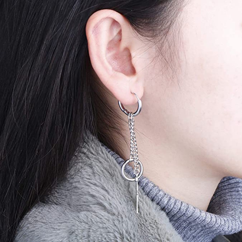 SIY  20Pcs Korean Huggie Hoop Earring Stainless Steel Dangle Hinged Feather Drop Earrings Long Chain Pendant Earrings Jewelry