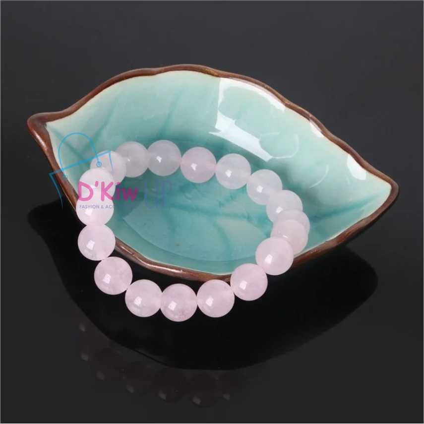 Gelang batu natural rose guartz diameter 8,10 mm