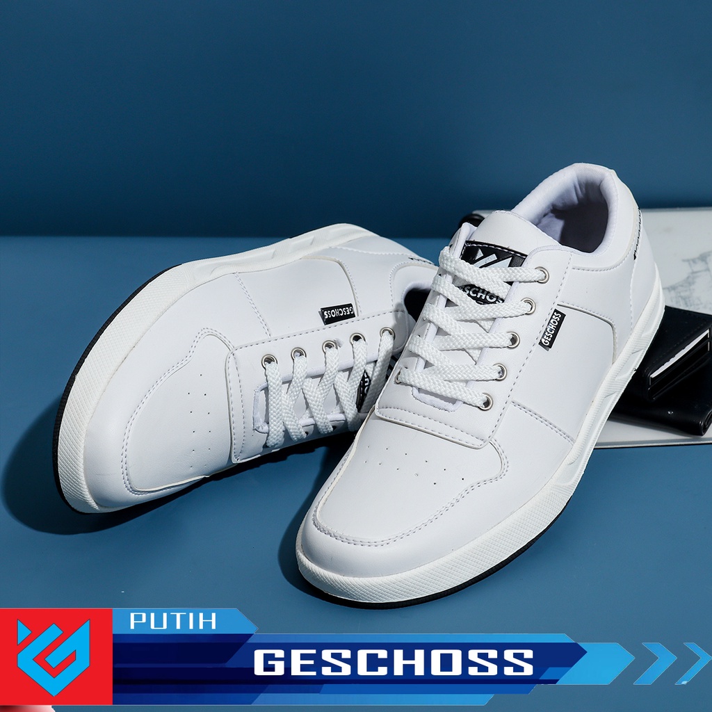 READY STOK Sepatu Sneakers Pria G7834 Putih Kombinasi Brand Geschoaa Sepatu Kets Kuliah Kerja Jalan Jalan Puith Coklat Murah Berkualitas