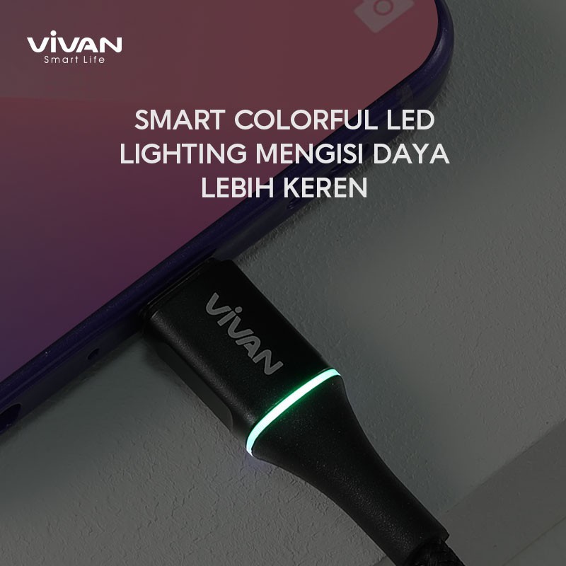 VIVAN VDC100 Kabel Type C 3A LED Light Quick Charge 1M - Garansi Resmi 1 Tahun ORIGINAL