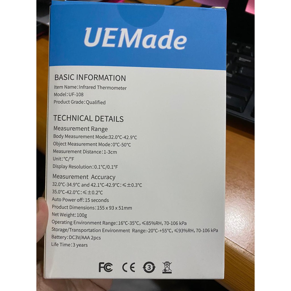 Thermometer UEMade CE &amp; ROHS RED GREEN sensor Non Contact Infrared UF-108