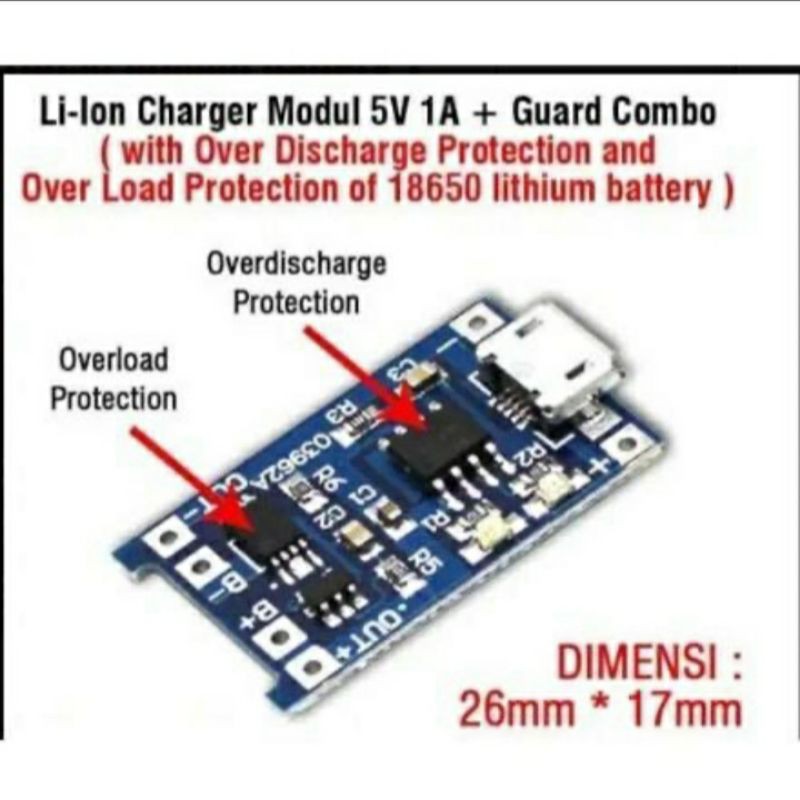 Papan Modul Pelindung Charger Baterai Lithium 5v 1a Usb