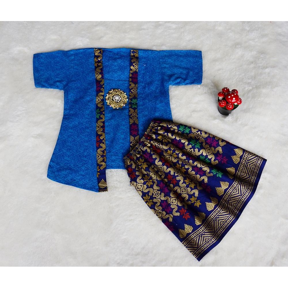 setelan batik anak cewek anak perempuan bahan katun warna biru  BAC29